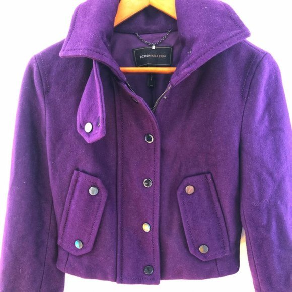 BCBG MaxAzria Cropped Cashmere Coat Purple XXS - Picture 2 of 6